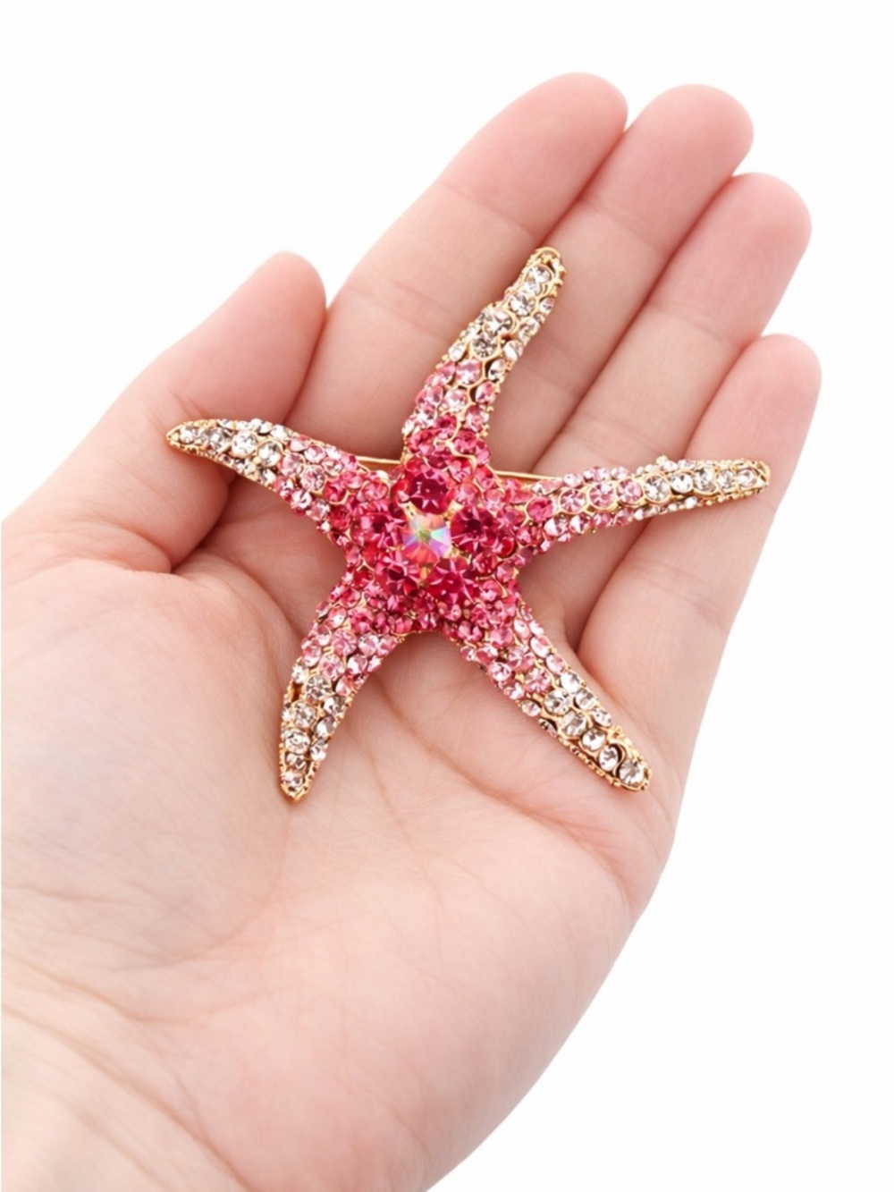 NWT Sparkling Pink & Gold Starfish Brooch | Mermaidcore Coastal Beach Pin